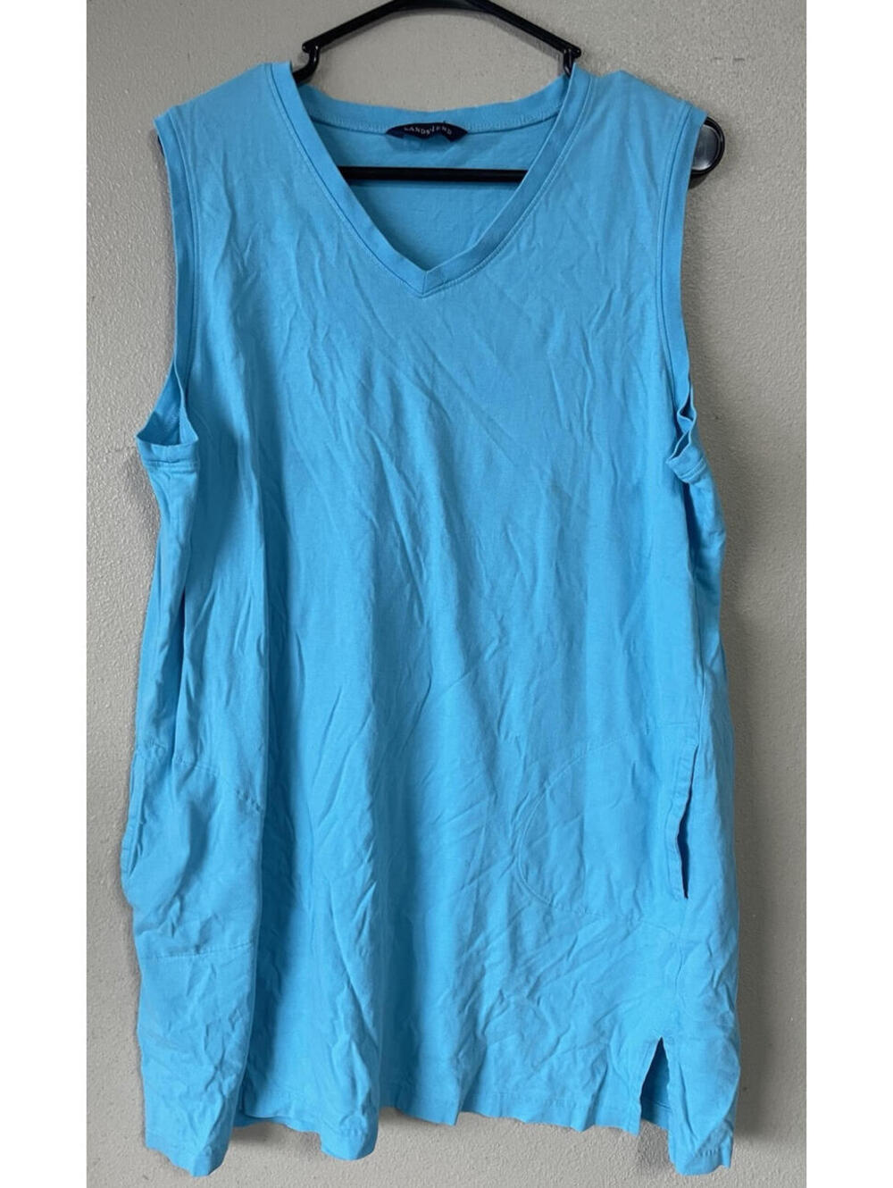 Lands End Tunic Tee Pocket Women No Tag  See Meas turquoise blue sleeveless L XL